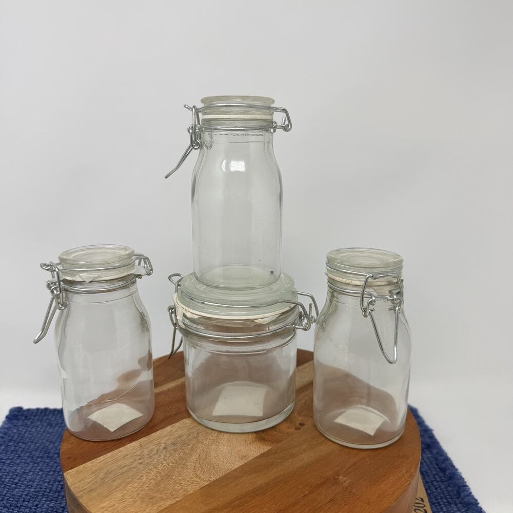 Lot of 4 Glass Jars with Hinged Lids - for Kitchen & Crafts